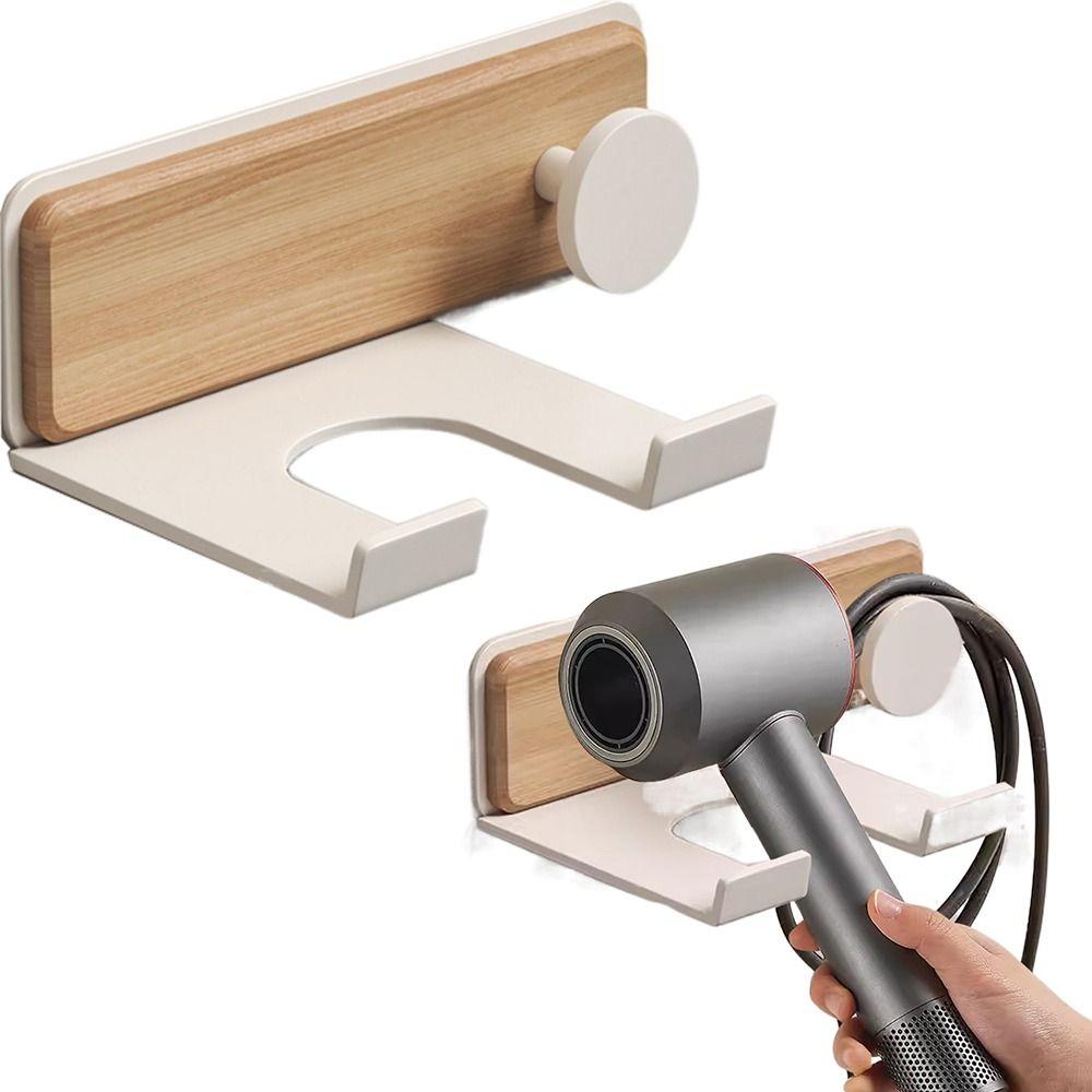 Wall Mount Wood Hairdryer Holder Self Adhesive Hair Dryer Organizer Hair Blow Dryer Stand Home