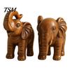 Symbol of Harmony Elephant Figurine Ornament, Resin Wood Grain Statue, Auspicious Retro Style Living Room Decoration Animal Sculpture for Home Office