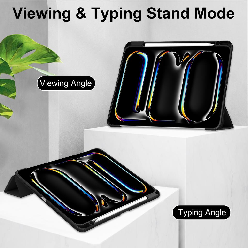 Для iPad Про 13 (2024) Чехол с держателем для стилуса из ПУ кожи, прозрачный, с функцией автоматического включения/выключения