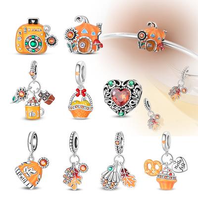 Новая Осенняя Серия Медь: Кленовые Листья, Тыквы, Подсолнухи Шармы Бусины Подходят для Оригинальных Браслетов Diy Украшения Подарок