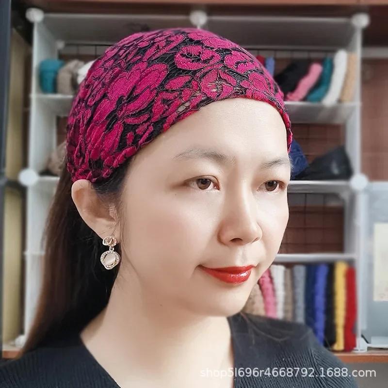 Летняя белая корейская кружевная эластичная повязка на голову для женщин