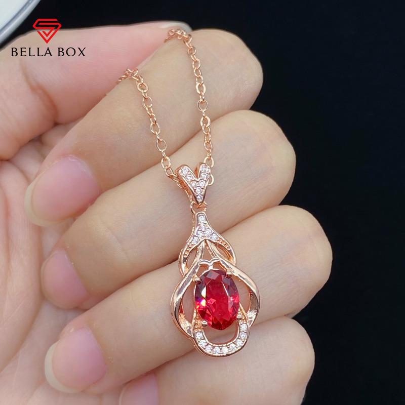 BELLA BOX Fashion Internet Celebrity Live Streaming New Product Simulation Red Tourmaline Oval Garnet Light Luxury Simple Pendant Necklace For Women