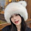 Retro Fuzzy Bear Ear Beanie Hat Pom-pom Ears Bucket Hats for Men and Women Winter Russian Thickened Warm Ear Protector Basin Cap