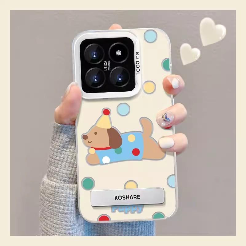 Подходит для чехла для мобильного телефона Xiaomi 14pro Opporeno12 Милый щенок в горошек Подставка Vivos19 Цвет Серебристый Матовый