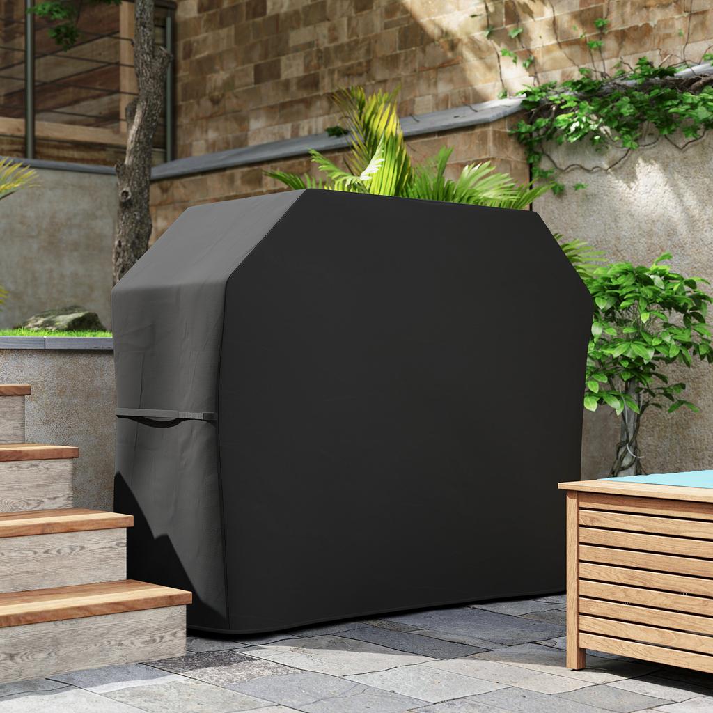 Grill Cover, BBQ Cover, Weatherproof Gas Grill Cover with Velcro Fasteners, Oxford, Black, 147 x 61 x 120 cm