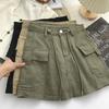Мини-юбка с высокой талией и пуговицами, большой карман на бедрах, облегающая женская юбка трапециевидной формы с боковой завязкой, уличная одежда