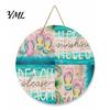 Summer Beach Decor Round Wooden Door Hanger, Watercolor Welcome Sign, Hello Sunshine Indoor Outdoor Wall Hanger Please Plaque for Porch Decorative