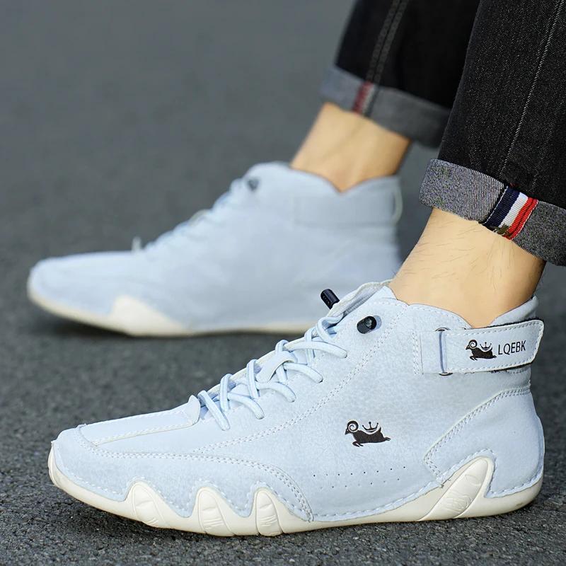 Модные мужские кожаные повседневные кроссовки с мягкой подошвой и круглым носком, удобные мокасины для пары, роскошные модные женские ботильоны для походов, белые теннисные ботинки