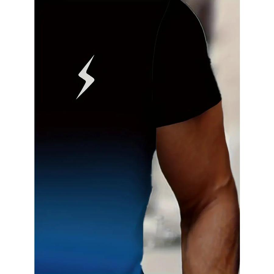 Футболка мужская с графическим принтом ярких градиентных цветов - футболка с коротким рукавом и круглым вырезом из удобной ткани