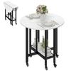 Folding Dining Table Drop Leaf Table With Open Shelf Rolling Kitchen Table For Dining Room Small Spaces White Marble