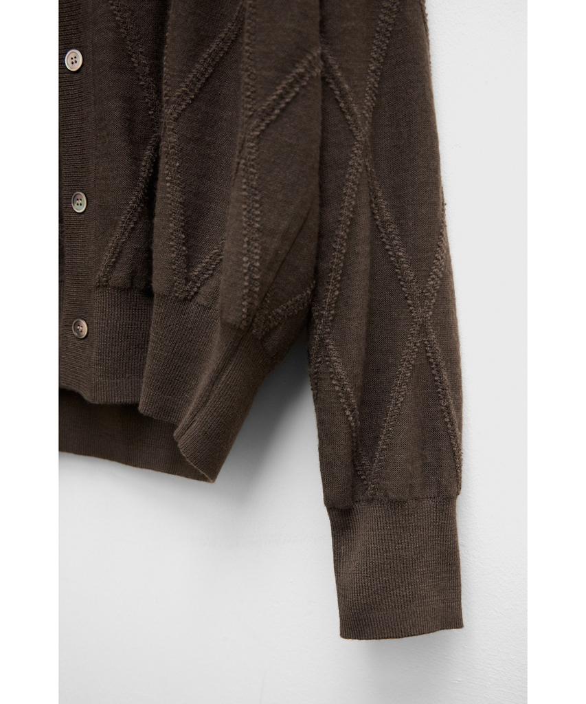 YOUTH Round Neck Textured Cardigan - Brown