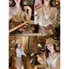 Women's Cream Apricot French Style Satin V-Neck Blouse
