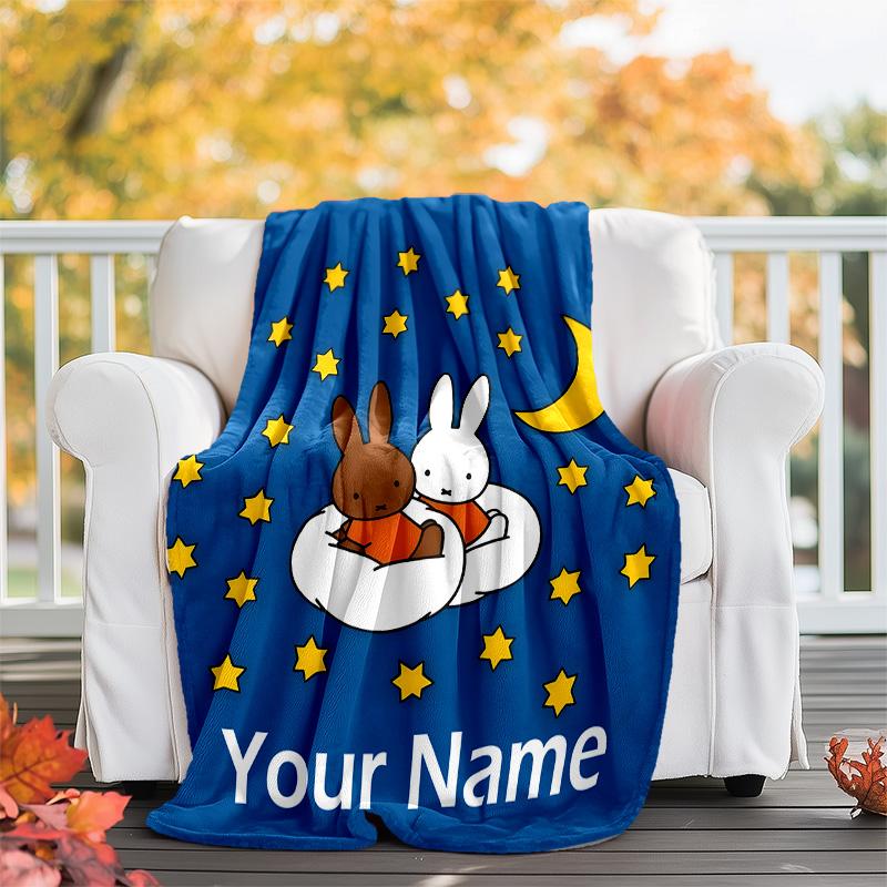 Customizable Miffy Throw Blanket – Personalized Name, All-Season Cozy Snug Blanket, Machine Washable, Personalized Blanket