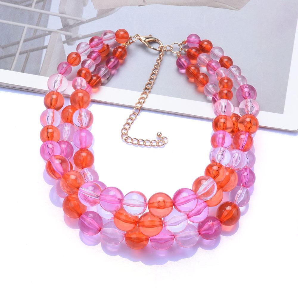 Bohemian Vacation Triple Stained Glass Bead Necklace Female Handmade Beaded Clavicle