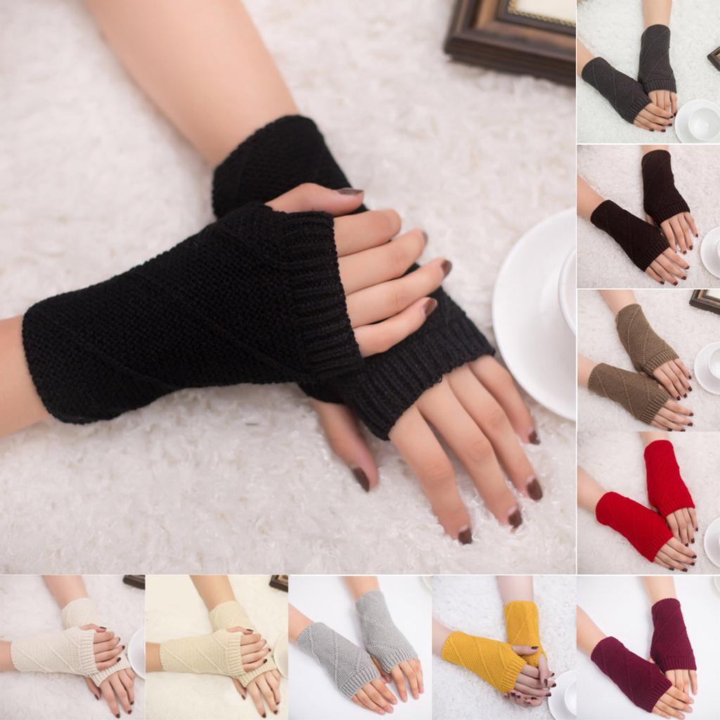 Women Girl Knitted Arm Fingerless Keep Warm Winter Gloves Soft Warm Mitten