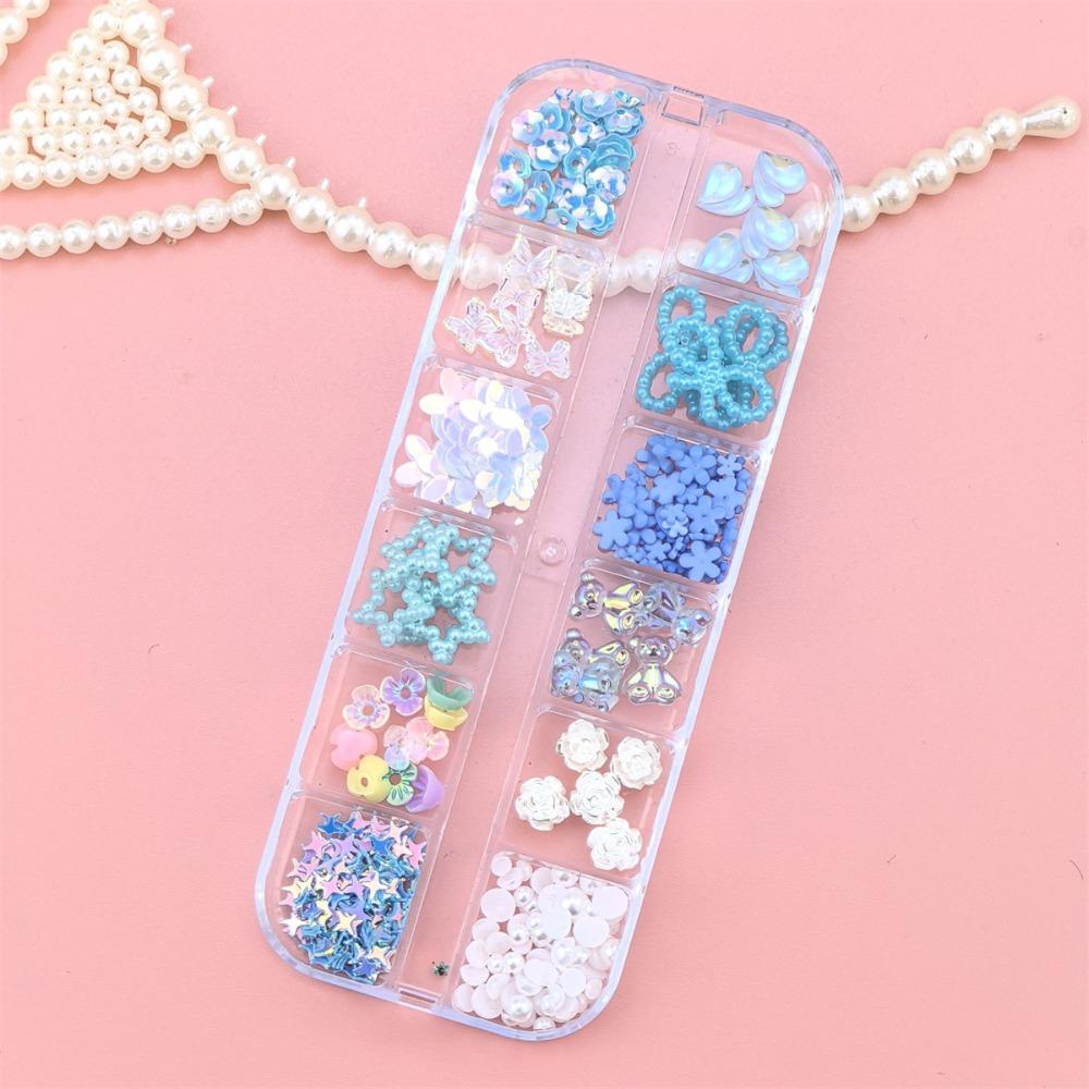 12 Grids Mix Styles Nail Charms Shiny Rhinestones 3D Butterfly Nail Art Decor Pearl Sweet Bow Flower Nail Ornaments DIY