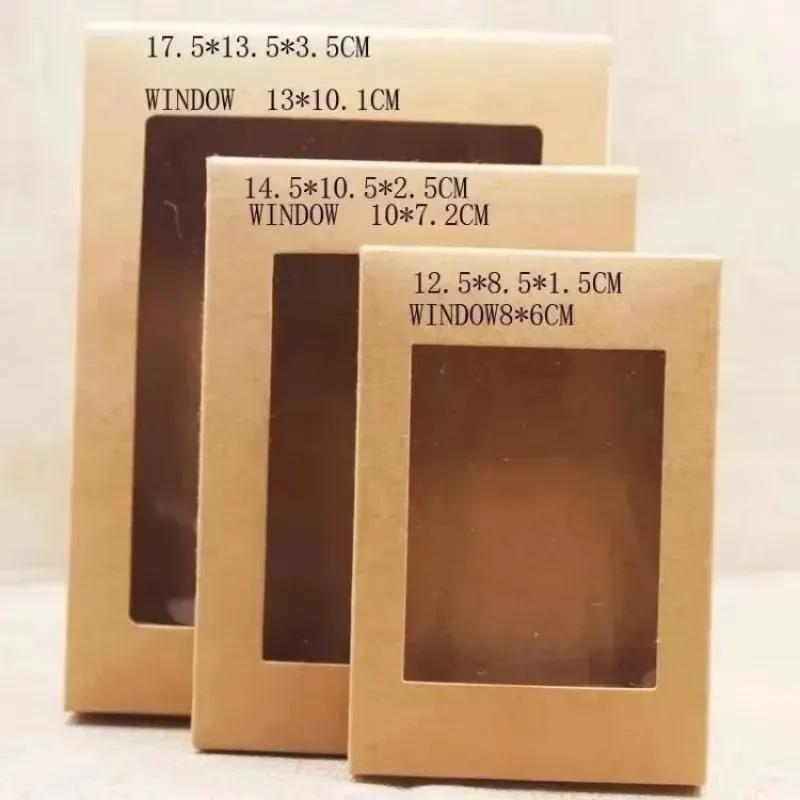 Коробка из крафт-бумаги для упаковки торта с прозрачным окошком, подарочная коробка, упаковка для печенья, идеально подходит для свадеб и отправки друзьям
