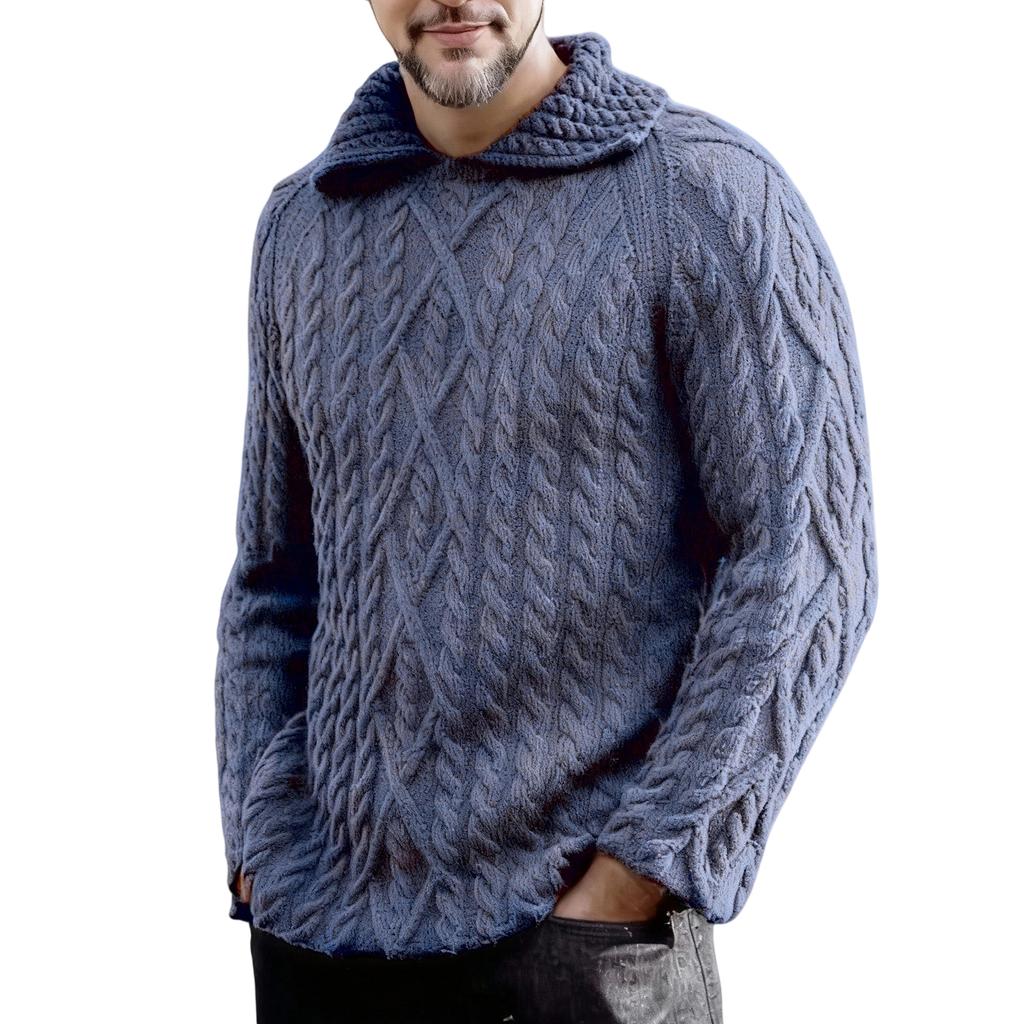 Men's Fashion Knitting Pullover Long Sleeves Loose Flip Collar Sweater