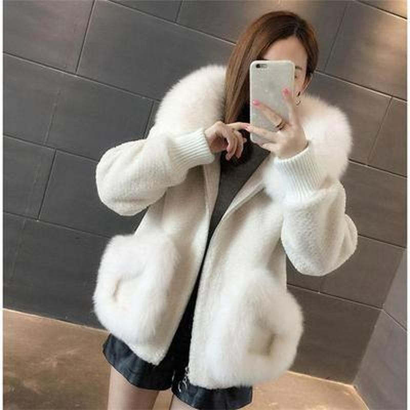 Осеннее и зимнее женское пальто с воротником из искусственного меха ягненка, стрижка травы, имитация лисьего меха