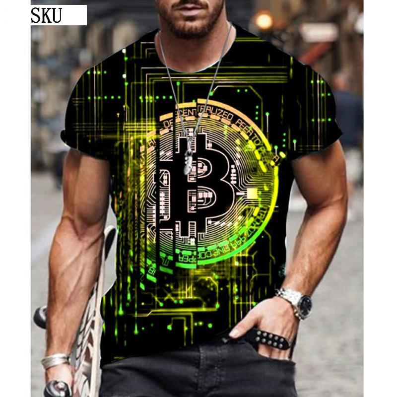Модная мужская футболка с биткойн-графикой и 3D принтом, летняя уличная одежда с круглым вырезом и коротким рукавом, повседневные свободные топы, футболка, мужская одежда