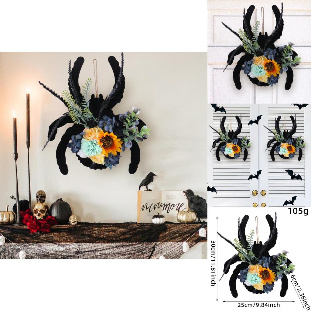 Деревянная табличка «Паук» Подвеска на дверь с искусственными цветами для декора двора на Хэллоуин