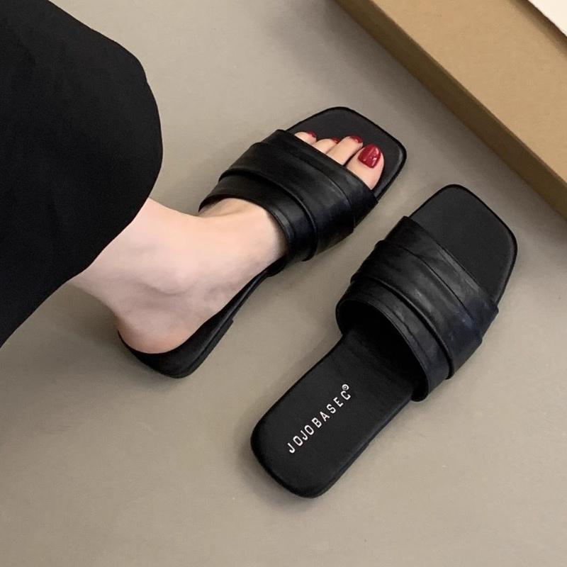 Fashion Trendy Foldable Soft Leather Slip-On Flat Bottom Sandals Women 2025 Summer Easy Wear Lazy Shoes Beach Vacation Women Slippers