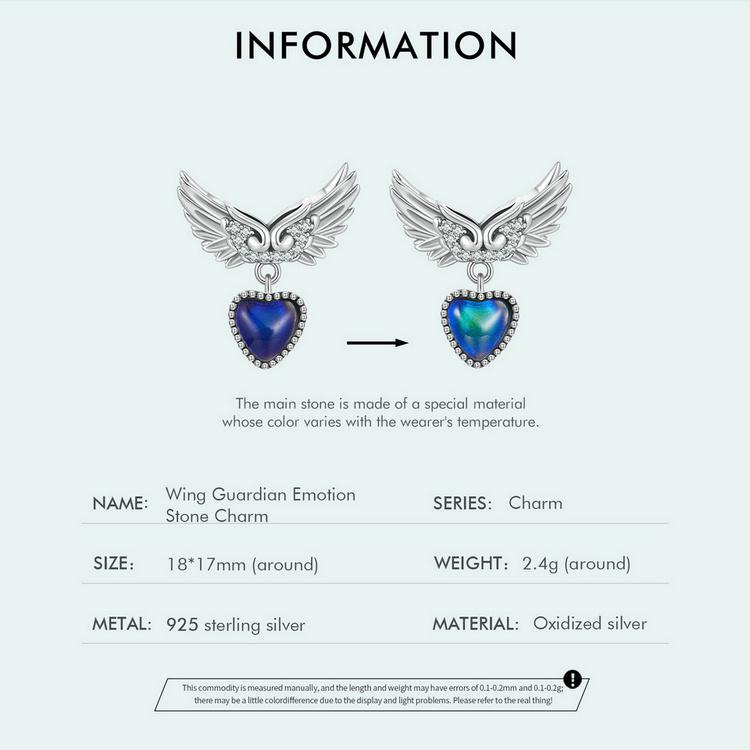 WOSTU 925 Sterling Silver Wing Guardian Emotion Stone Charm Beads for Bracelet DIY Jewelry