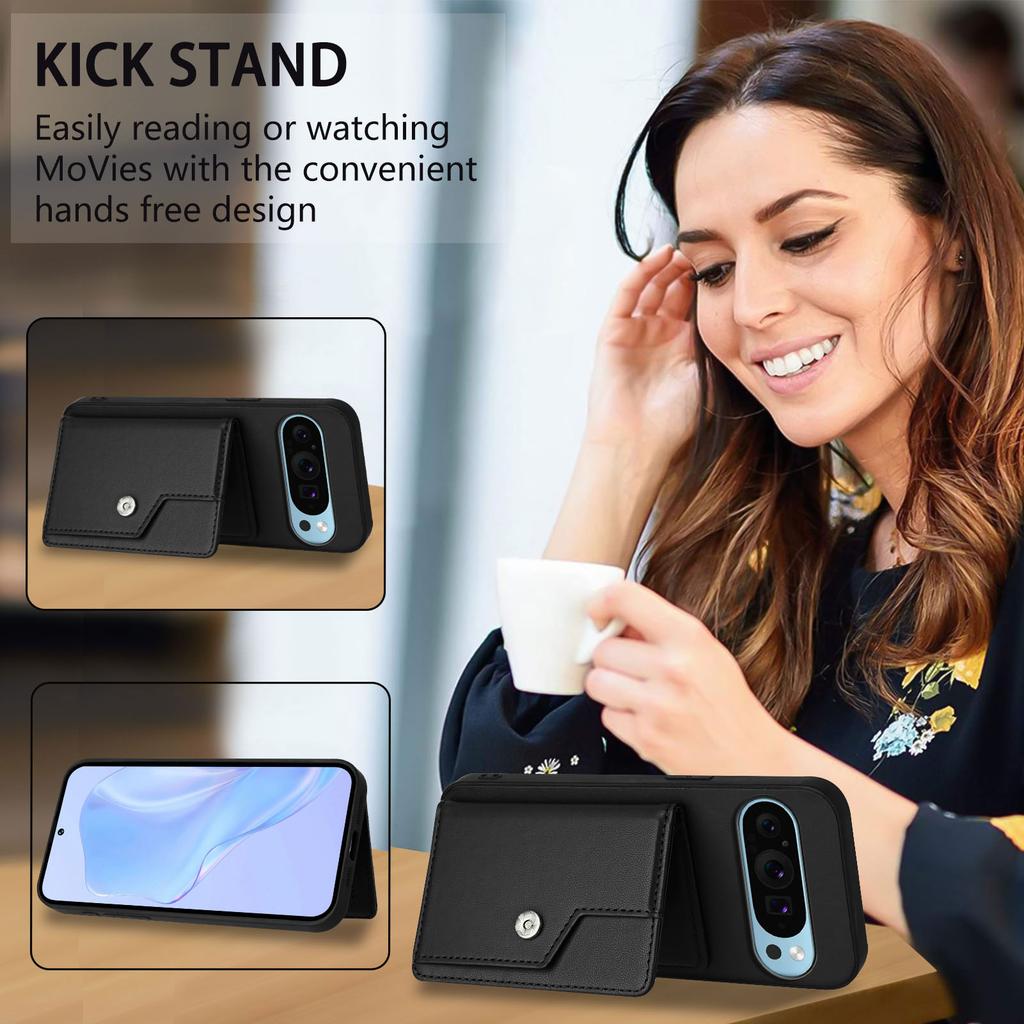 For Google Pixel 9 Case RFID Blocking Card Holder Kickstand TPU + PU Leather Phone Back Cover