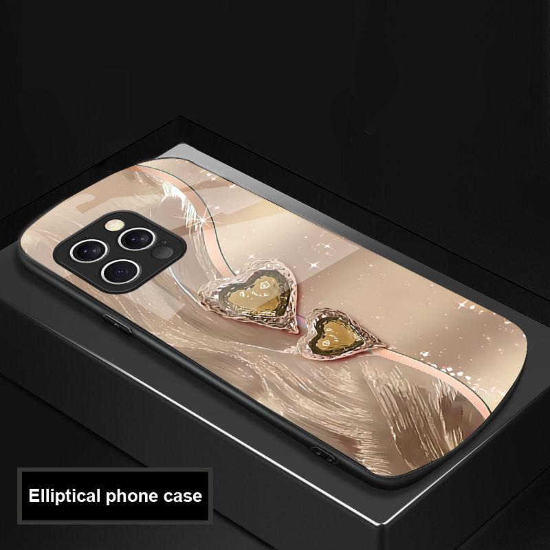 Янтарный Двойная Любовь Для iPhone 16 Pro Max 15 Pro 14 13 12 Mini 11 XS Max XR 7 8 Plu SE 2022 Эллиптический Стеклянный Чехол для Телефона