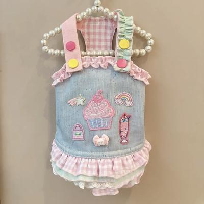 Домашний питомец весенне-летний комплект юбки на тонких бретелях в стиле дофамин, кружевное кружевное платье, футболка-подкладка с маленьким рукавом-крылышком