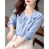 Весенняя новая повседневная свободная рубашка в корейском стиле со шнуровкой и оборками на груди