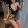 Erotic Underwear, Deep V Exposed Chest, Hot Leopard Print Temptation Pure Desire Wind Suspender, Sexy Royal Sister Outfit