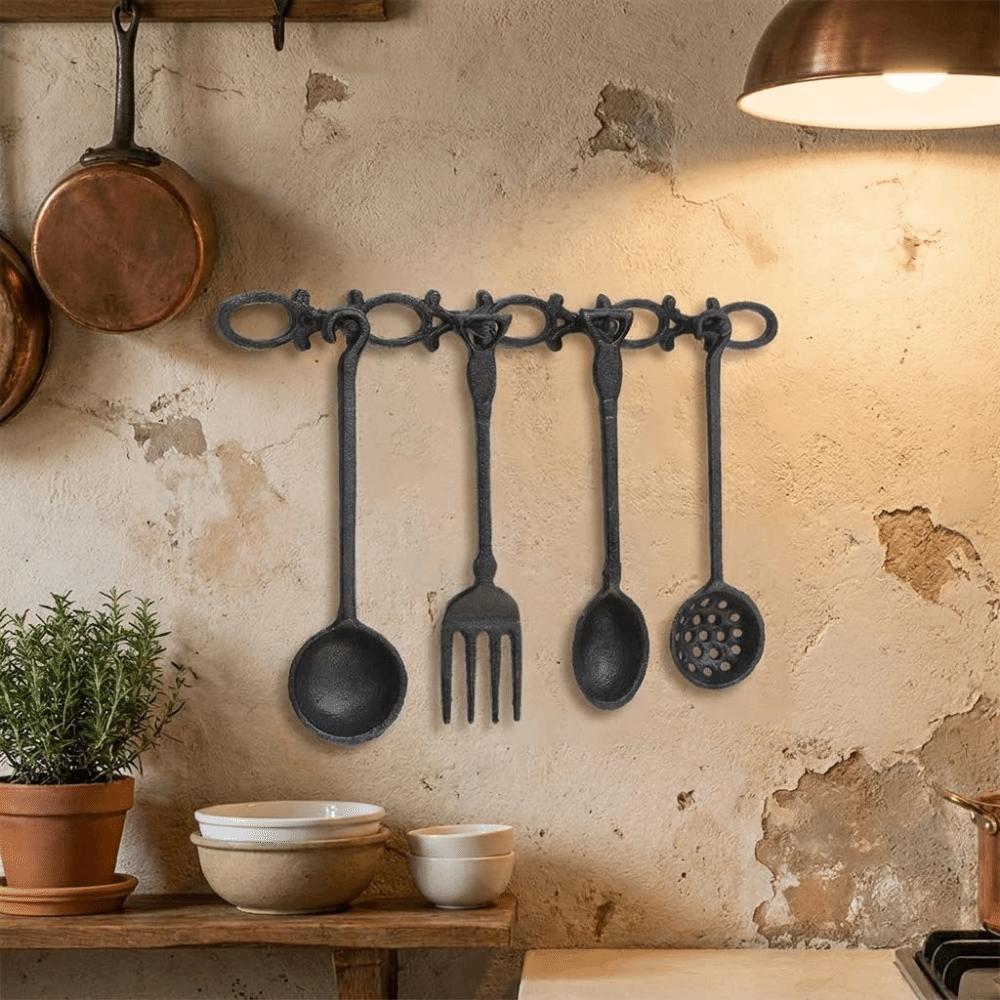 Rustic Style Iron Spoon Fork Wall Decor Vintage Cast Iron Kitchen Wall Art Farmhouse