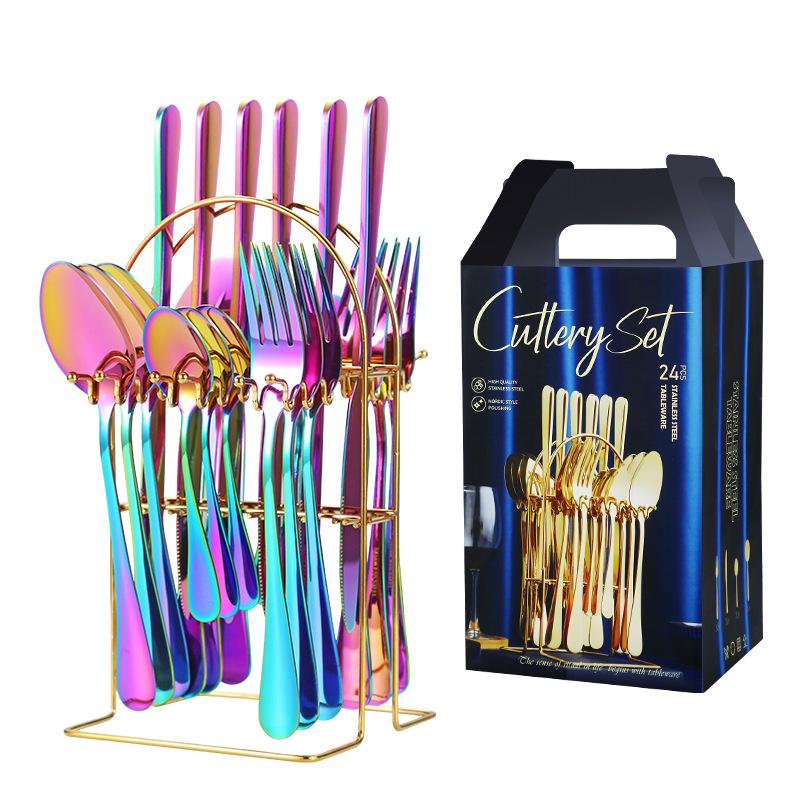 24 Pieces Luxury Tableware Cutlery Set Stainless Steel Tableware Set Gold Tableware Set Knife Fork Spoon Dishwasher Tableware