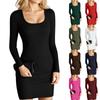 Women's Fashion Square Neck Solid Color Sexy Wrap Arm Slim Bottom Dresses
