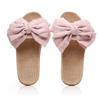 Women Summer Home Slippers New Breathable Indoor Fabric Linen Slippers Cute Big Bow Sandals Slippers Non-slip Wear-resisitant