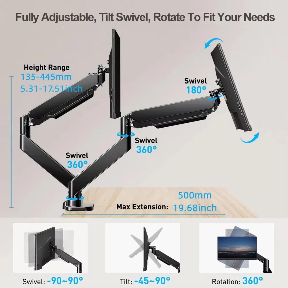 Single/Dual Monitor Mount Up To 32 inch Screens, Up To 22 Pounds Per Arm, Adjustable Dual Monitor Stand Suitable For Home Office
