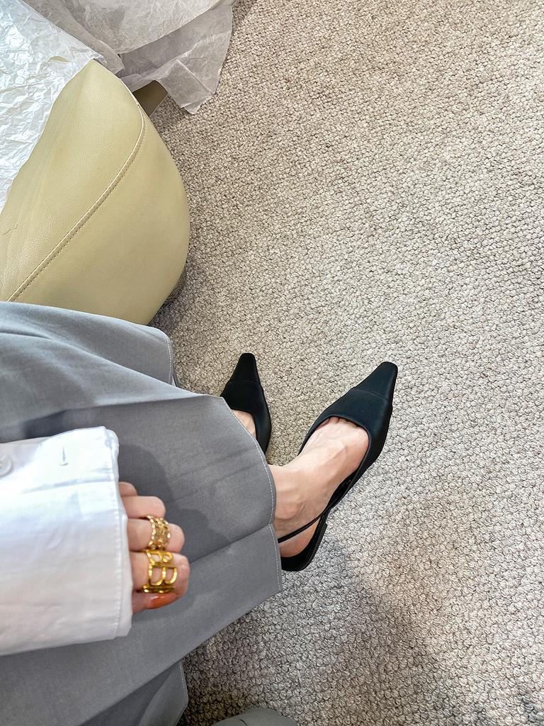 Мода Модные женские босоножки с острым носком Туфли на плоской подошве на низком каблуке бежевые коричневые черные с ремешком сзади Летние уличные туфли-мюли для женщин 39