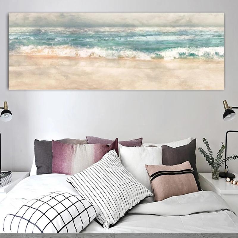 Голубое море, золотой пляж, холст, живопись, постеры и принты, современное искусство, настенные панно, украшение дома, украшение комнаты
