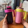 860ml Thermos Water Bottle Stainless Tumbler Large Capacity Coffee Thermal Cup With Handle Straw Outdoor Vacuum Insulated Bottle