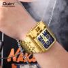 Oulm Gold Dial Men's Watch Steel Band Calendar Square Quartz Men's Watch Casual Style