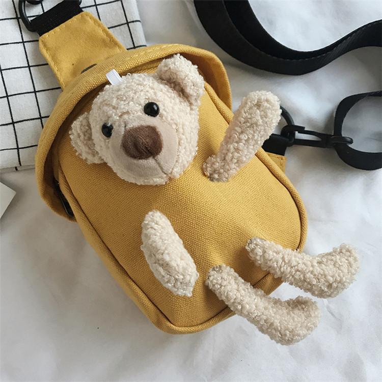 Girls bag 2020 new bear bag canvas breast bag Internet celebrity cute student messenger bag personalized fanny pack tide