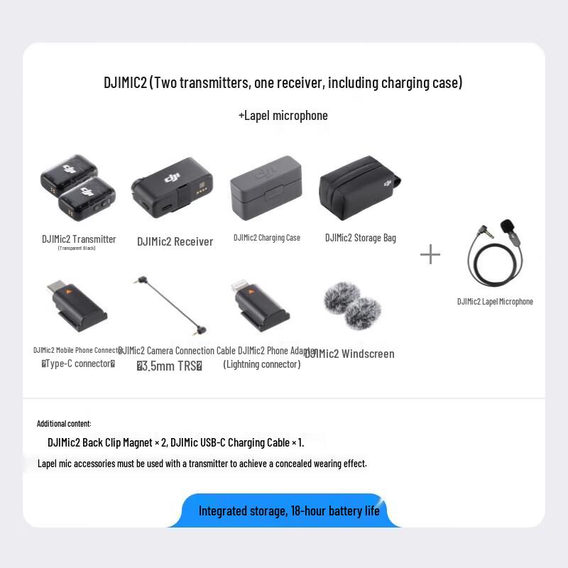 DJI Беспроводная микрофонная система Mic 2 (2 TX + 1 RX) Китайская вилка (адаптер в комплекте)