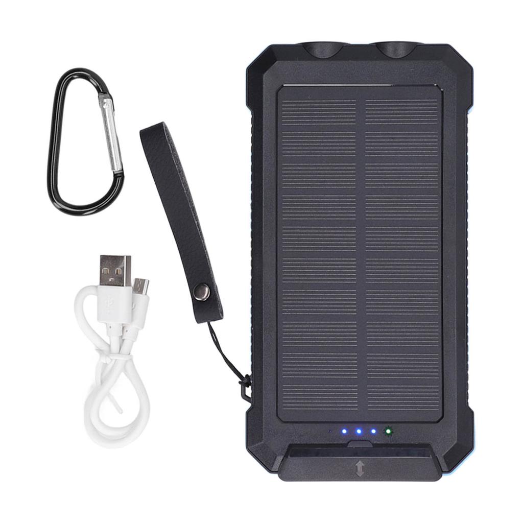 Portable Solar Power Bank 30000mAh Blue Solar Power Bank with LED Camping Flashlight for Outdoor