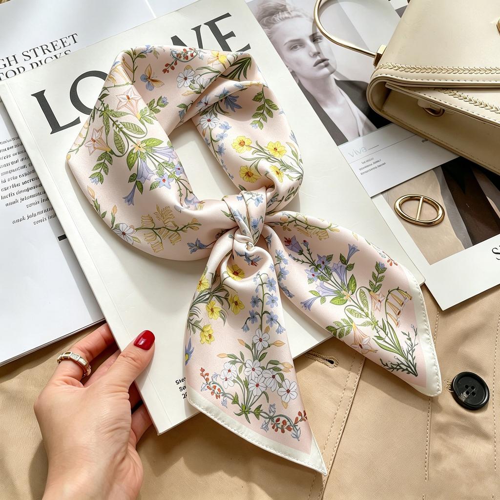 Autumn and winter Maillard cashew square scarf silk scarf women's shirt versatile neck small scarf tied hair decorative scarf