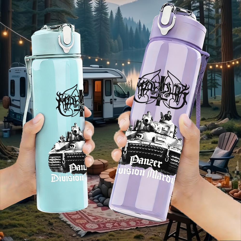 PC Retro Military Tank Grayscale Print 750ml colorful plastic sports water bottle leakproof pop up lid with straw for outdoor work home use
