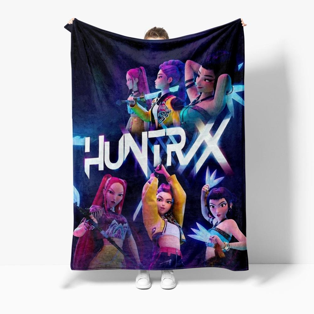 Cartoon K Pop Demon Hunters Flannel Blanket Cover Warmth Winter Blanket Multifunctional Decorative Universal Blankets