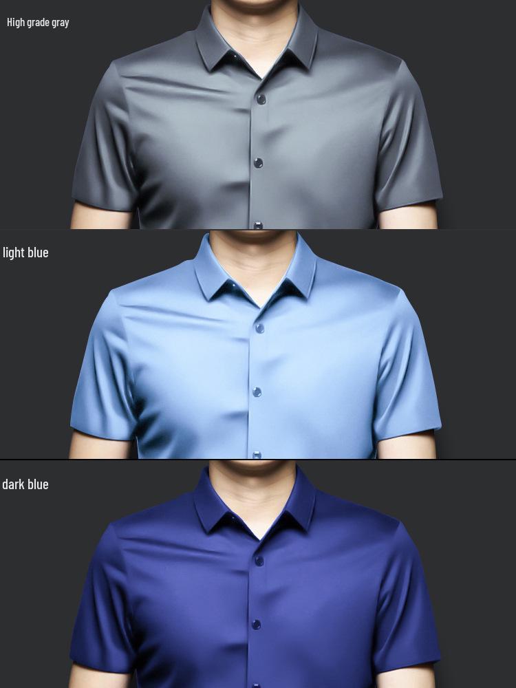 Мужская деловая рубашка с коротким рукавом из ледяного шелка, не мнущаяся