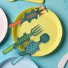 Dinosaur Toddler Utensils Set Fork Spoon Pusher Kids Cutlery Set for Fun Mealtime Adventures BPA-Free Kitchen Utensils for Self-Feeding Independence