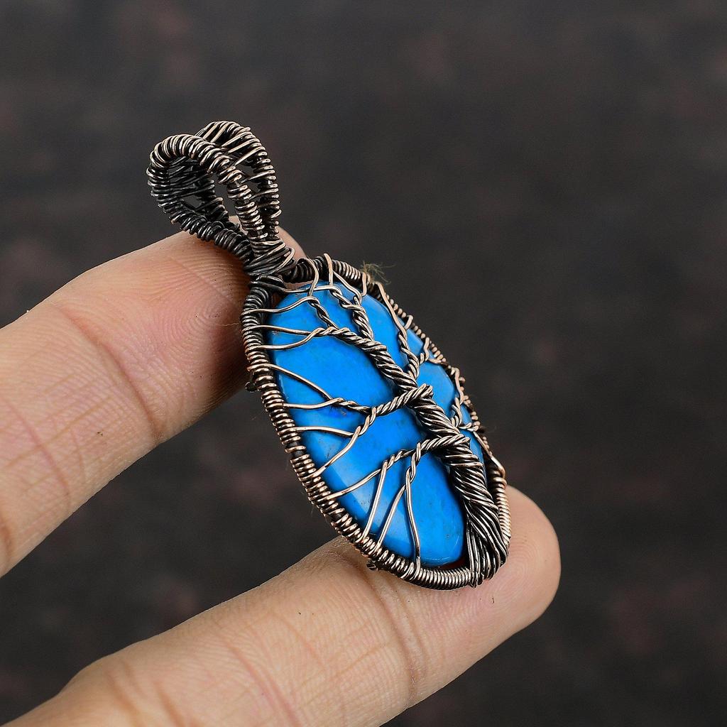 Tree Of Life Sleeping Beauty Turquoise Pendant Copper Wire Wrapped Jewelry Real Gemstone Handmade Pendant Copper Wire Wrap Pendant For Gift